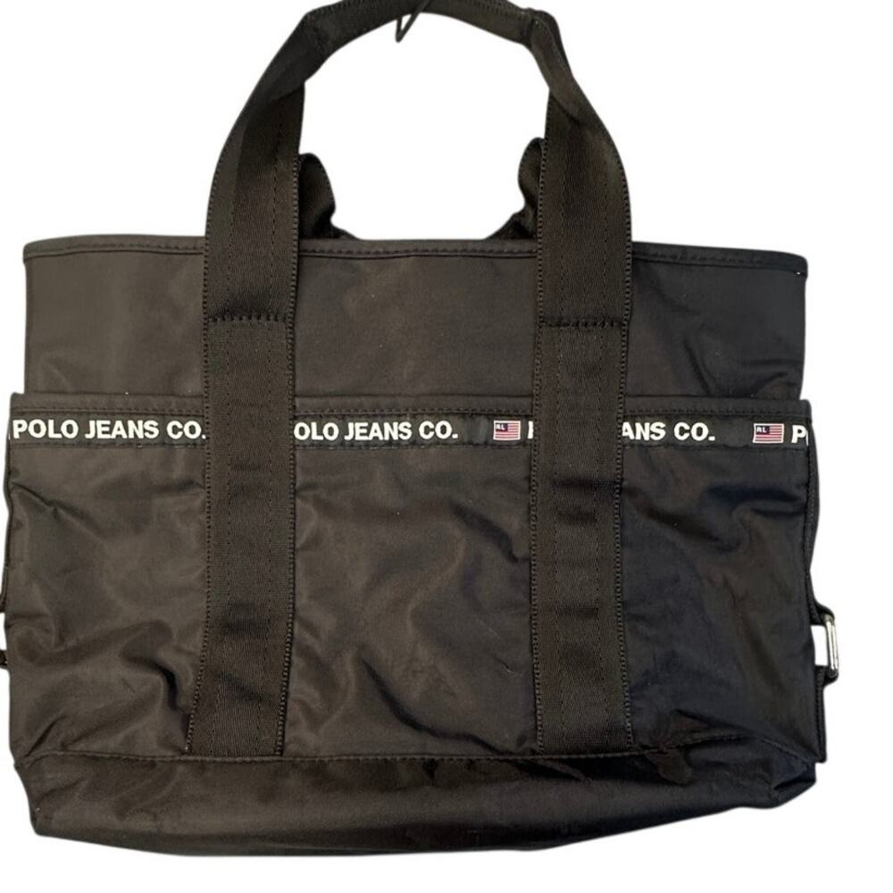 Polo Jeans Co Ralph Lauren Black Nylon Tote Bag USA Flag Logo
